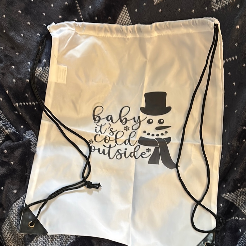 White Snowman Drawstring Bag for Kids